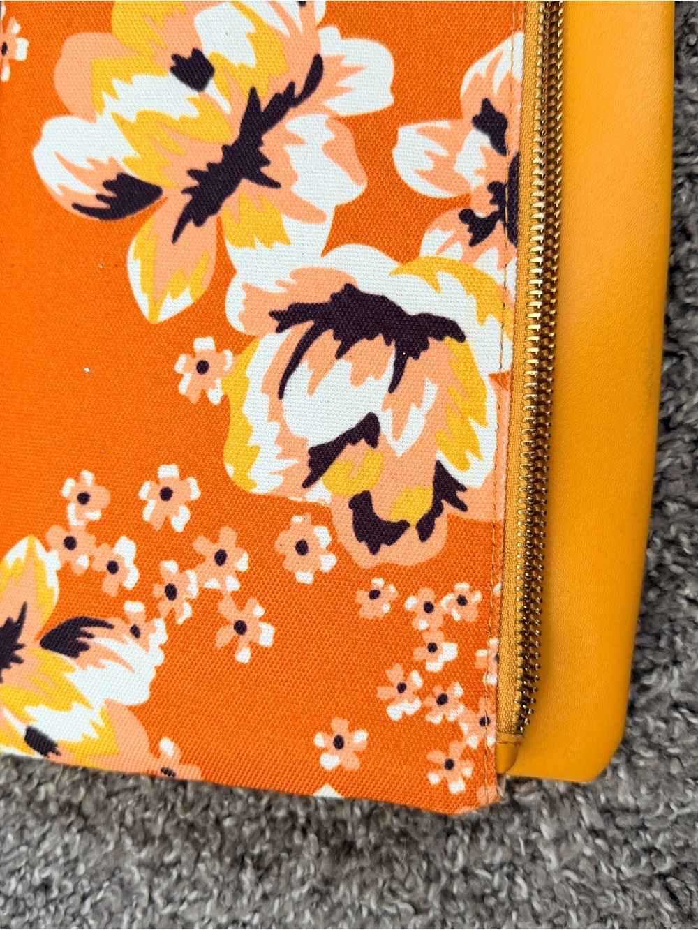 Orange and Mustard Yellow Floral Foldover Clutch - Picture 3 of 12